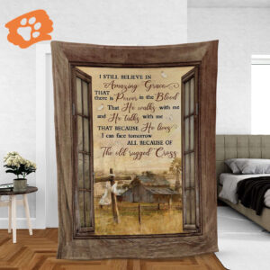 Christian Jesus Faith Countryside Landscape Blanket - Old Barn Painting Amazing Grace