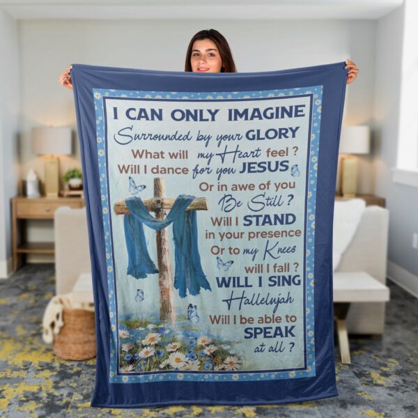 Faith-inspired Christian Throw Blanket with Old Rugged Cross Blue Butterfly Daisy Flowers – Perfect Inspirational Gift!