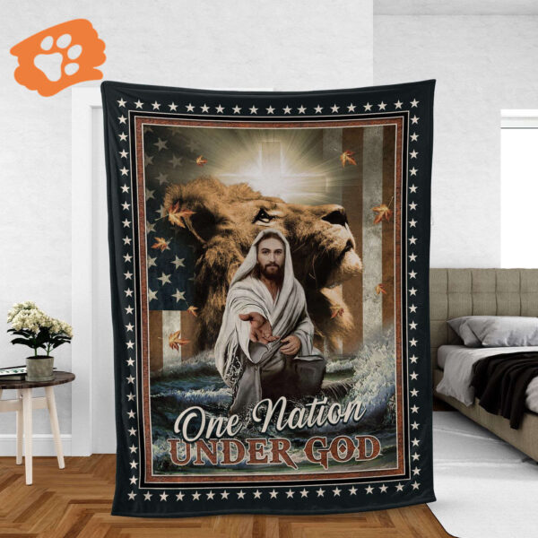 Christian Throw Blanket – Jesus Faith Inspirational Gift – One Nation Under God