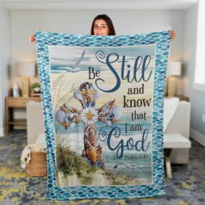 Christian Throw Blanket - Jesus Faith Inspirational Seashells Cross Gift - Be Still And Know That I Am God 1