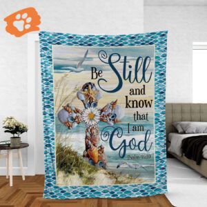 Christian Throw Blanket - Jesus Faith Inspirational Seashells Cross Gift - Be Still And Know That I Am God