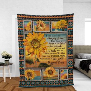 Christian Jesus Inspirational Throw Blanket - Amazing Grace Sunflower Gift 1