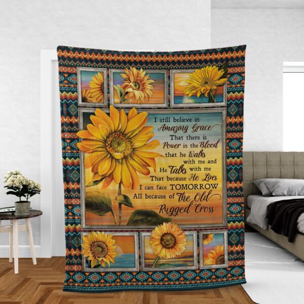 Christian Jesus Inspirational Throw Blanket – Amazing Grace Sunflower Gift
