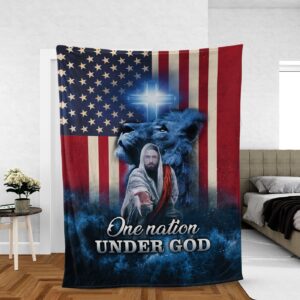 Christian Lion and Jesus Throw Blanket - Faith God s Hand US Flag - One Nation Under God 1