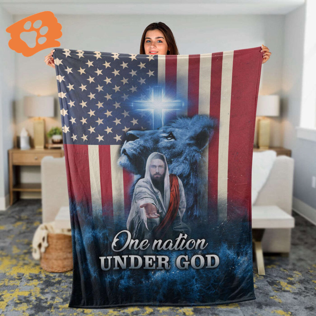 Christian Lion and Jesus Throw Blanket – Faith God s Hand US Flag – One Nation Under God Christian Lion and Jesus Throw Blanket – Faith God s Hand US Flag – One Nation Under God