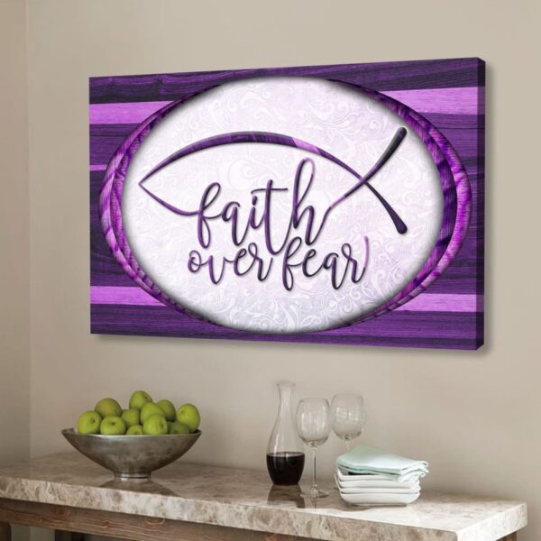 Christian Wall Art: Faith Over Fear Jesus Fish Wall Art Canvas Print