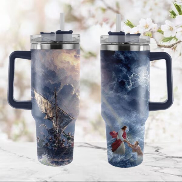 Christian Art Bag Drinkware: Jesus in the Storm Personalized Tumbler – Perfect Christmas Gift!