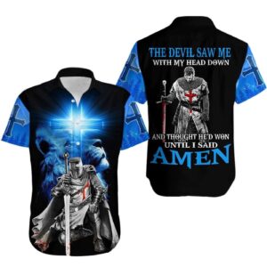 Christian Hawaiian Shirt: Devil Saw Me Knight Jesus Lion King Design Men & Women s Hawaiian Shirts