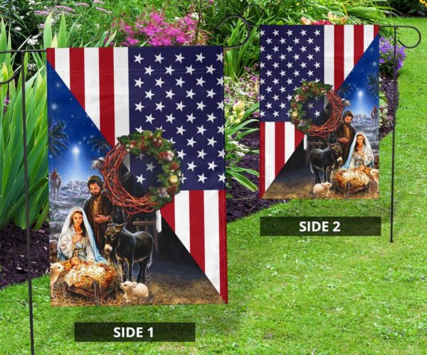 Christmas Wreath Jesus Borned With USA Flag Outdoor Religious Flag Outdoor Christmas Decor