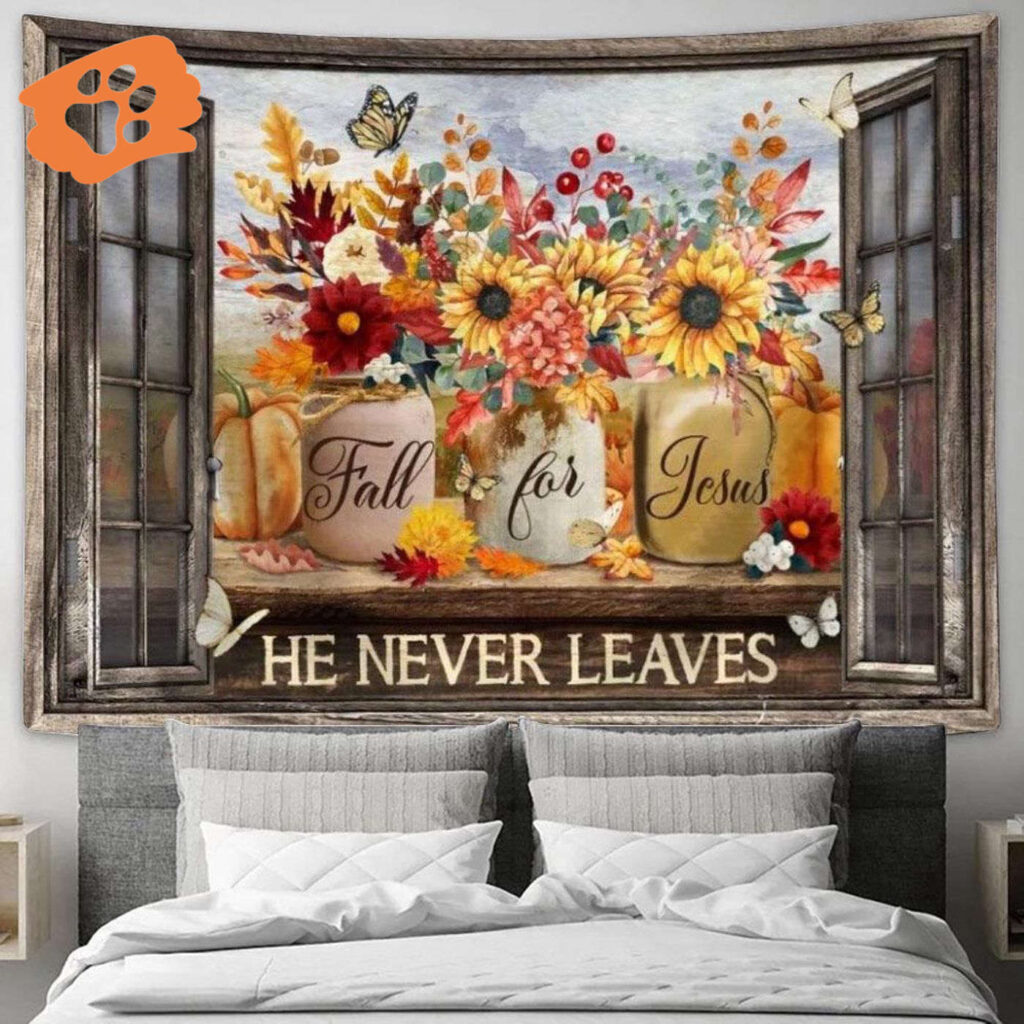 Colorful Flower & Pumpkin Painting Fall For Jesus Tapestry for Living Room Bedroom Colorful Flower & Pumpkin Painting Fall For Jesus Tapestry for Living Room Bedroom