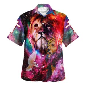 Colorful Jesus Christ Lion Of Judah Men s Christian Hawaiian Shirt - Perfect Gift for Christian