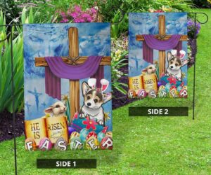 Corgi Cross He Is Risen Bunny Easter Flag Jesus Easter Christian Indoor Outdoor Hanging 1