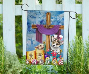 Corgi Cross He Is Risen Bunny Easter Flag Jesus Easter Christian Indoor Outdoor Hanging 3