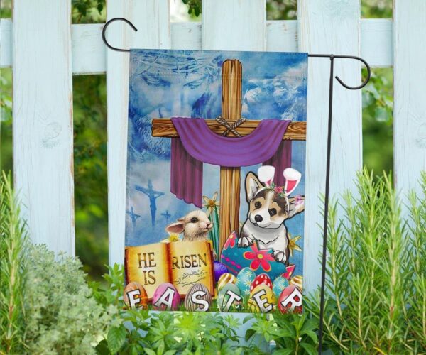 Corgi Cross He Is Risen Bunny Easter Flag Jesus Easter Christian Indoor Outdoor Hanging