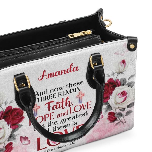 Corinthians 13:13 Personalized Leather Handbag Inspirational Bible Verse Gift for Christian Women