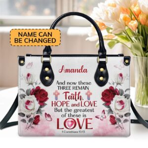 Corinthians 13:13 Personalized Leather Handbag Inspirational Bible Verse Gift for Christian Women