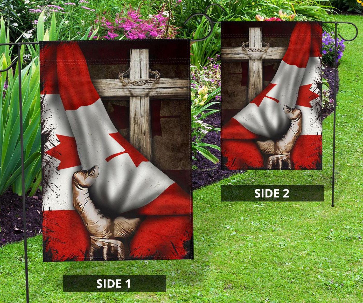 Cross Behind Canadian Flag God Jesus Christ Vintage Flag Patriotic Outdoor Decor