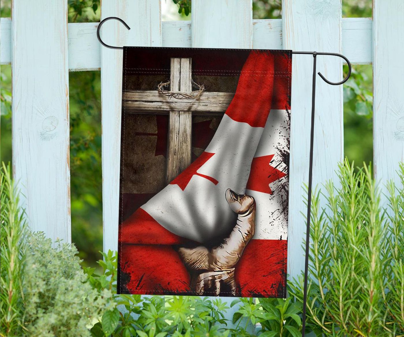 Cross Behind Canadian Flag God Jesus Christ Vintage Flag Patriotic Outdoor Decor
