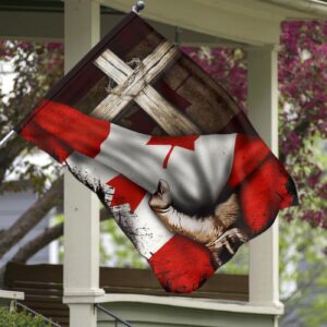 Cross Behind Canadian Flag God Jesus Christ Vintage Flag Patriotic Outdoor Decor 3