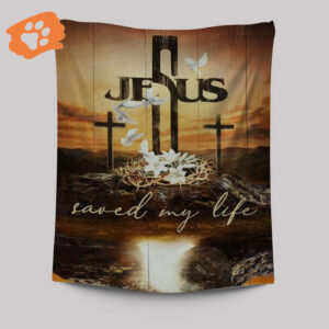 Cross Crown of Thorns Tapestry - White Lily Dove Jesus Saved My Life