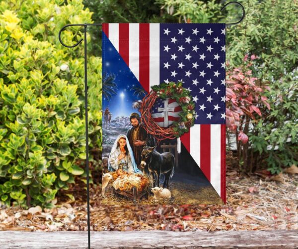 Cross Jesus Borned With American Flag Christmas Wreath Christian Flag Christmas Garden Decor