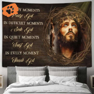 Crown of Thorns Tapestry: Thank God Jesus in Every Moment - Living Room Bedroom Decor