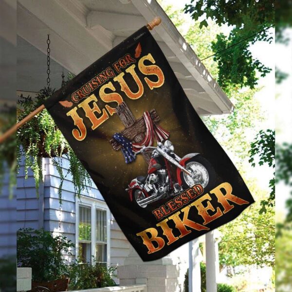 Cruising For Jesus Blessed Biker Flag – Outdoor Christian House Flag with Scripture – Garden Banner