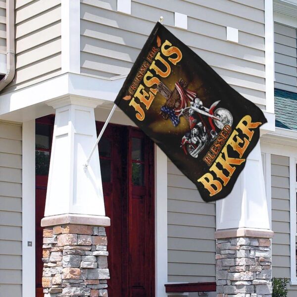 Cruising For Jesus Blessed Biker Flag – Outdoor Christian House Flag with Scripture – Garden Banner