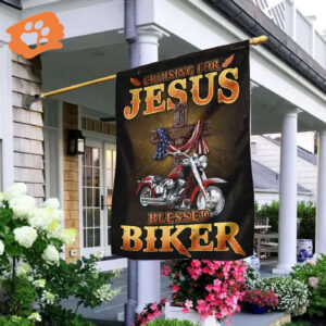 Cruising For Jesus Blessed Biker Flag - Outdoor Christian House Flag with Scripture - Garden Banner