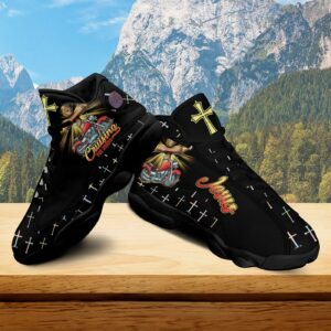 Cruising Jesus Blessed Biker Basketball Shoes, Motorcycle Cross Christian Running Shoes, Religious Footwear Biker Gift 1