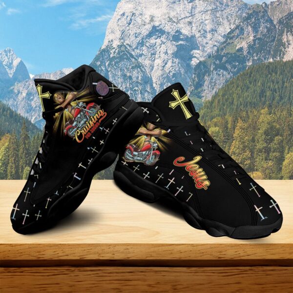 Cruising Jesus Blessed Biker Basketball Shoes, Motorcycle Cross Christian Running Shoes, Religious Footwear Biker Gift