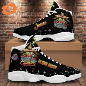 Cruising Jesus Blessed Biker Basketball Shoes, Motorcycle Cross Christian Running Shoes, Religious Footwear Biker Gift