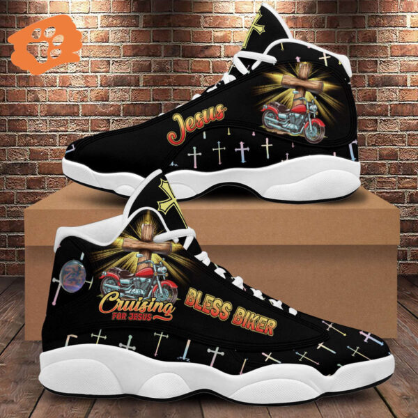 Cruising Jesus Blessed Biker Basketball Shoes, Motorcycle Cross Christian Running Shoes, Religious Footwear Biker Gift