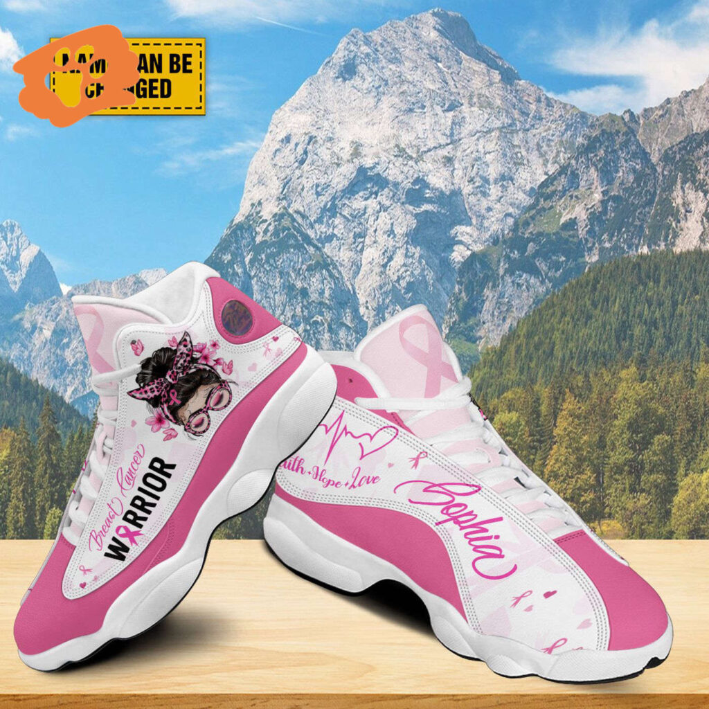Custom Breast Cancer Warrior Basketball Shoes, Faith Hope Love Jesus Support Warrior Shoes Sneaker, Pink Ribbon Strong Girl Fighter Gift Custom Breast Cancer Warrior Basketball Shoes, Faith Hope Love Jesus Support Warrior Shoes Sneaker, Pink Ribbon Strong Girl Fighter Gift
