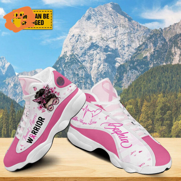 Custom Breast Cancer Warrior Basketball Shoes, Faith Hope Love Jesus Support Warrior Shoes Sneaker, Pink Ribbon Strong Girl Fighter Gift
