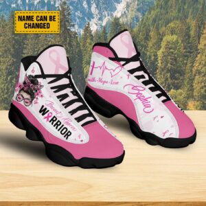 Custom Breast Cancer Warrior Basketball Shoes, Faith Hope Love Jesus Support Warrior Shoes Sneaker, Pink Ribbon Strong Girl Fighter Gift 1