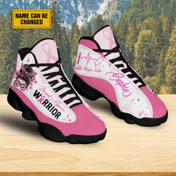 Custom Breast Cancer Warrior Basketball Shoes, Faith Hope Love Jesus Support Warrior Shoes Sneaker, Pink Ribbon Strong Girl Fighter Gift