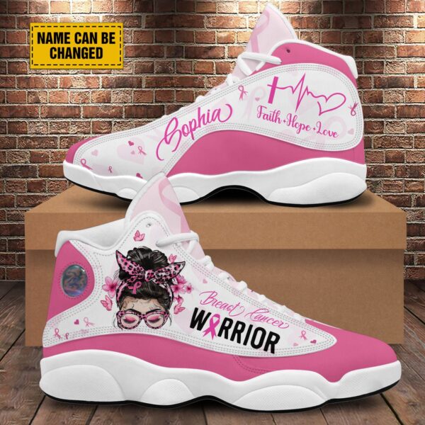 Custom Breast Cancer Warrior Basketball Shoes, Faith Hope Love Jesus Support Warrior Shoes Sneaker, Pink Ribbon Strong Girl Fighter Gift