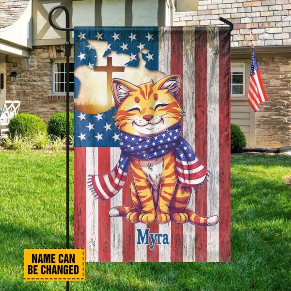 Custom Cat Jesus Cross Flag – Independence Day Garden Decor for Cat Lovers