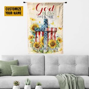 Custom Cross Sunflower Flag Yard God Bless Our Home & Jesus Lover Gift Patriotic Independence Day Flag 3