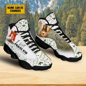 Custom Jesus Christmas Cross Basketball Shoes, I Will Praise Him In Every Season Running Shoes, Christ Religious Gift 1