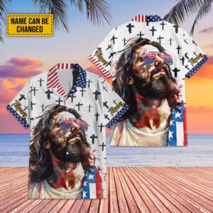 Custom Jesus Cross American Flag Hawaiian Shirt & Sunglasses Set - Perfect Independence Day Gifts for Men 1