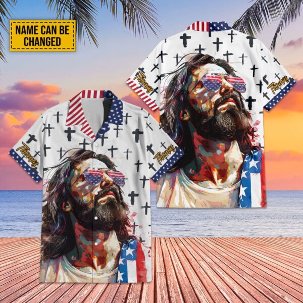 Custom Jesus Cross American Flag Hawaiian Shirt & Sunglasses Set – Perfect Independence Day Gifts for Men