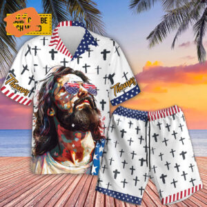 Custom Jesus Cross American Flag Hawaiian Shirt & Sunglasses Set - Perfect Independence Day Gifts for Men