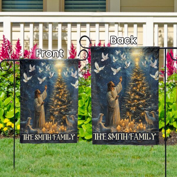 Custom Jesus Lamb Christmas Tree Garden Flag & Candle Light Bird House Flag – Christmas Gift Religious