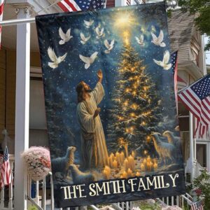 Custom Jesus Lamb Christmas Tree Garden Flag & Candle Light Bird House Flag - Christmas Gift Religious 1