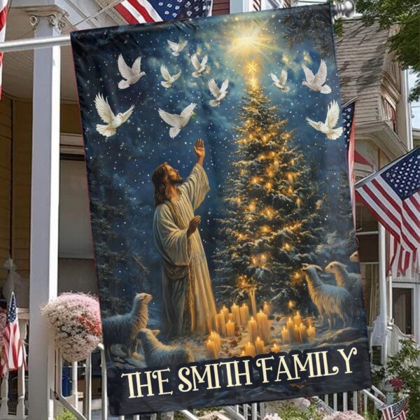 Custom Jesus Lamb Christmas Tree Garden Flag & Candle Light Bird House Flag – Christmas Gift Religious