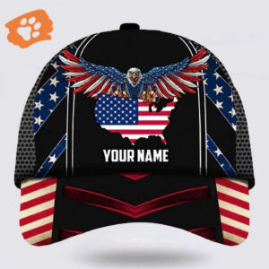 Custom Name American Flag Eagle Baseball Cap, Christian, Jesus Hat Trucker Classic Hats Gift
