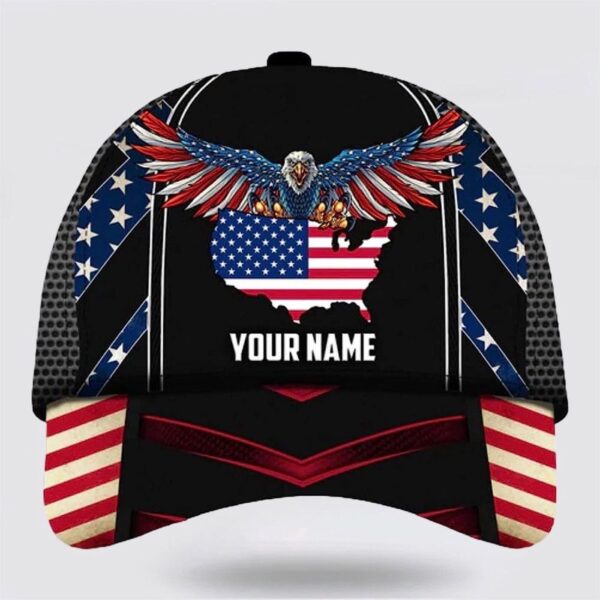 Custom Name American Flag Eagle Baseball Cap, Christian, Jesus Hat Trucker Classic Hats Gift