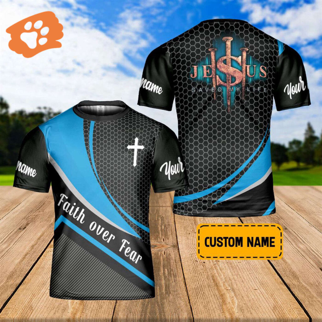Personalized Faith Over Fear Jesus 3D T-Shirt for Men – Perfect Christian Gift Personalized Faith Over Fear Jesus 3D T-Shirt for Men – Perfect Christian Gift